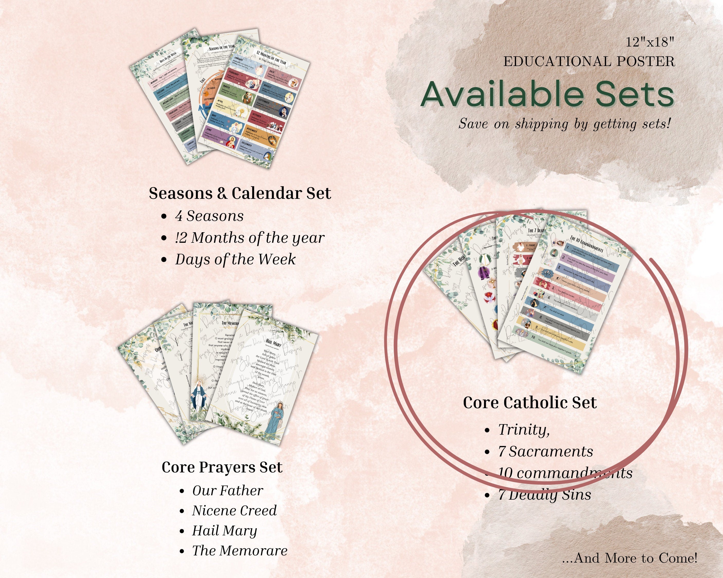 Holy Trinity, 10 Commandments, 7 Sacraments, 7 Deadly Sins Poster Bundle