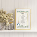 Framed print of 'The Memorare' prayer with decorative elements on a wooden wall.