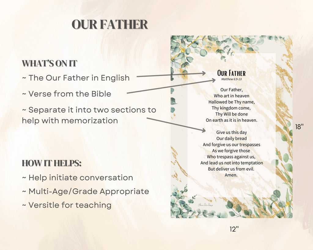 Product description card for a the our father prayer